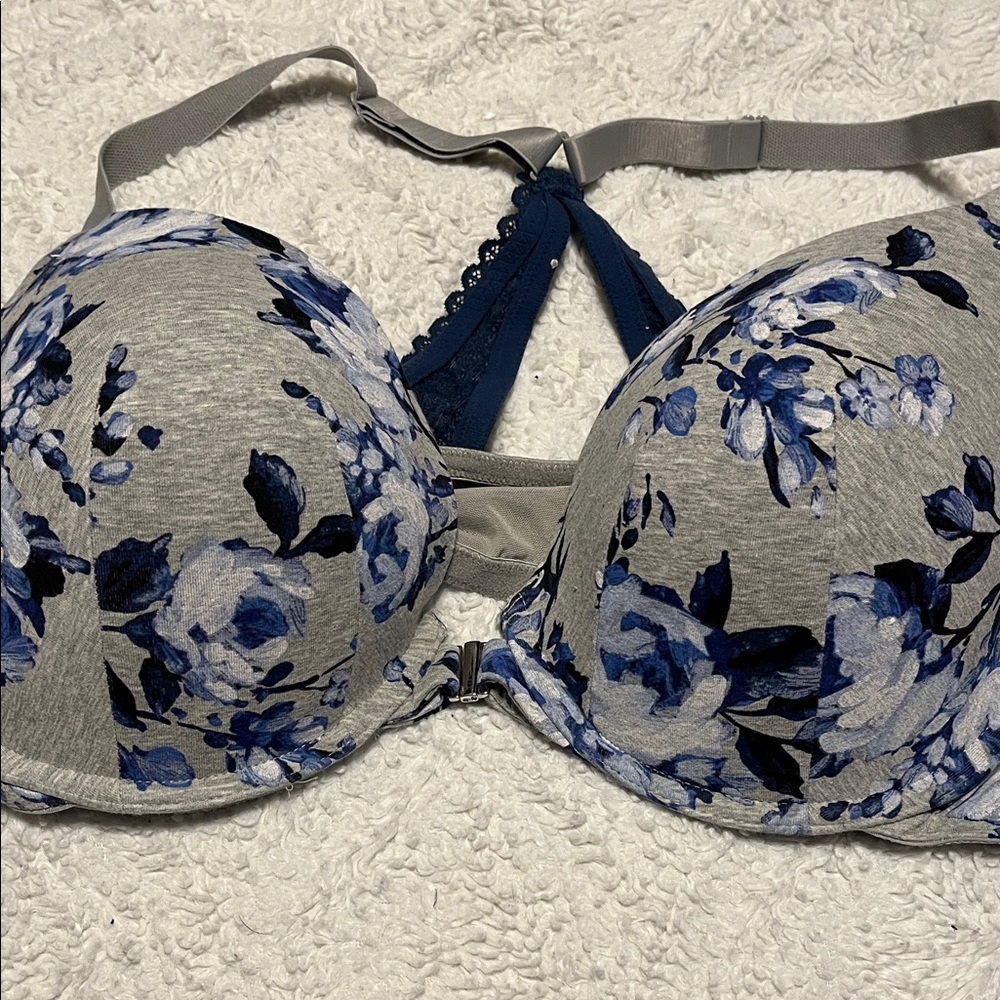 Cacique Blue and Gray Floral Bra